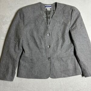 VTG Pendleton 100% Virgin Wool Blazer Size 14 Petite Made in USA Grey Jacket 80s
